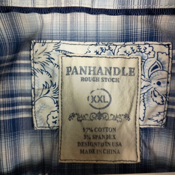 Panhandle Rough Stock Plaid Shirt XXL Blue Button Down Collar Business Casual - Picture 5 of 7